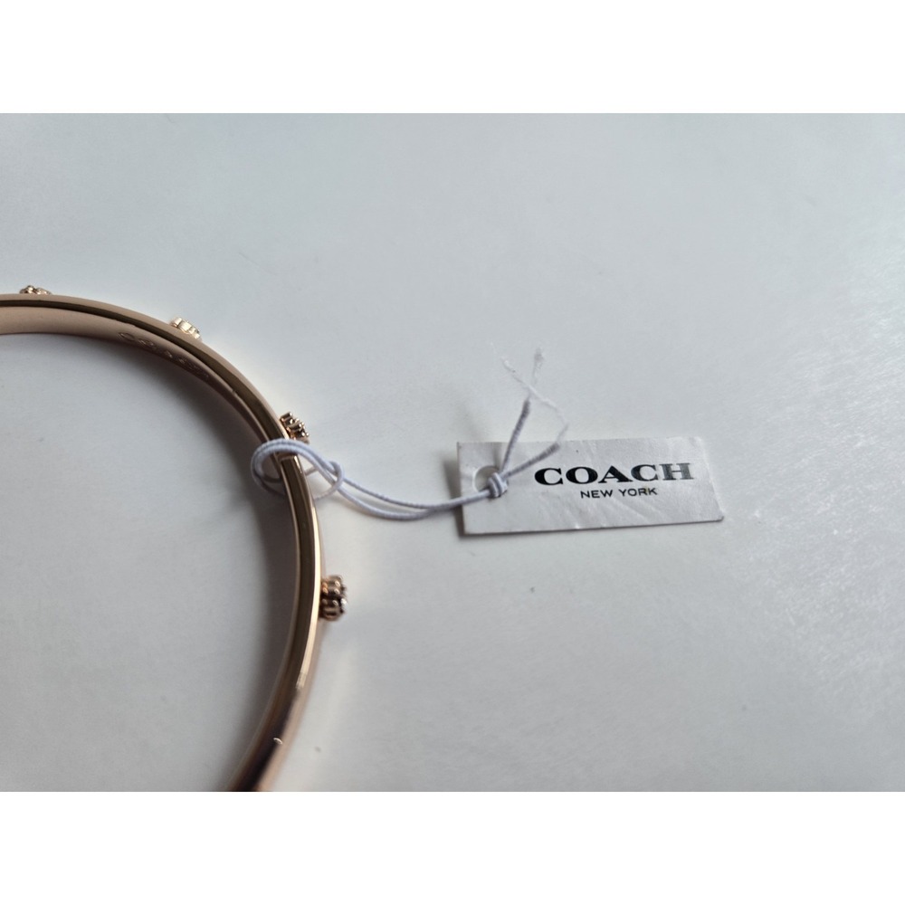 NWT Coach tea rose gold-tone bangle bracelet - crystal studs, 2.75" diameter - Picture 3 of 8